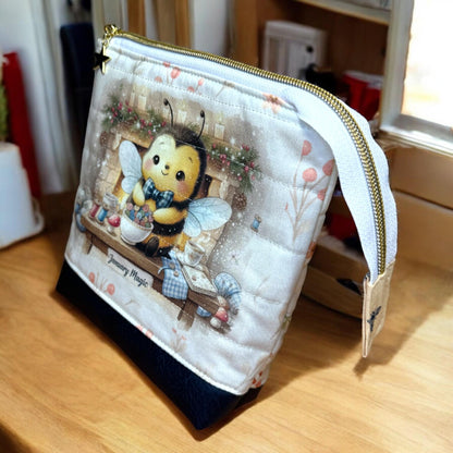 Honeycomb Hollow Quilted Project Pouch Medium | Bee Zipper Bag | Journal & Craft Supply Organizer | January Magic