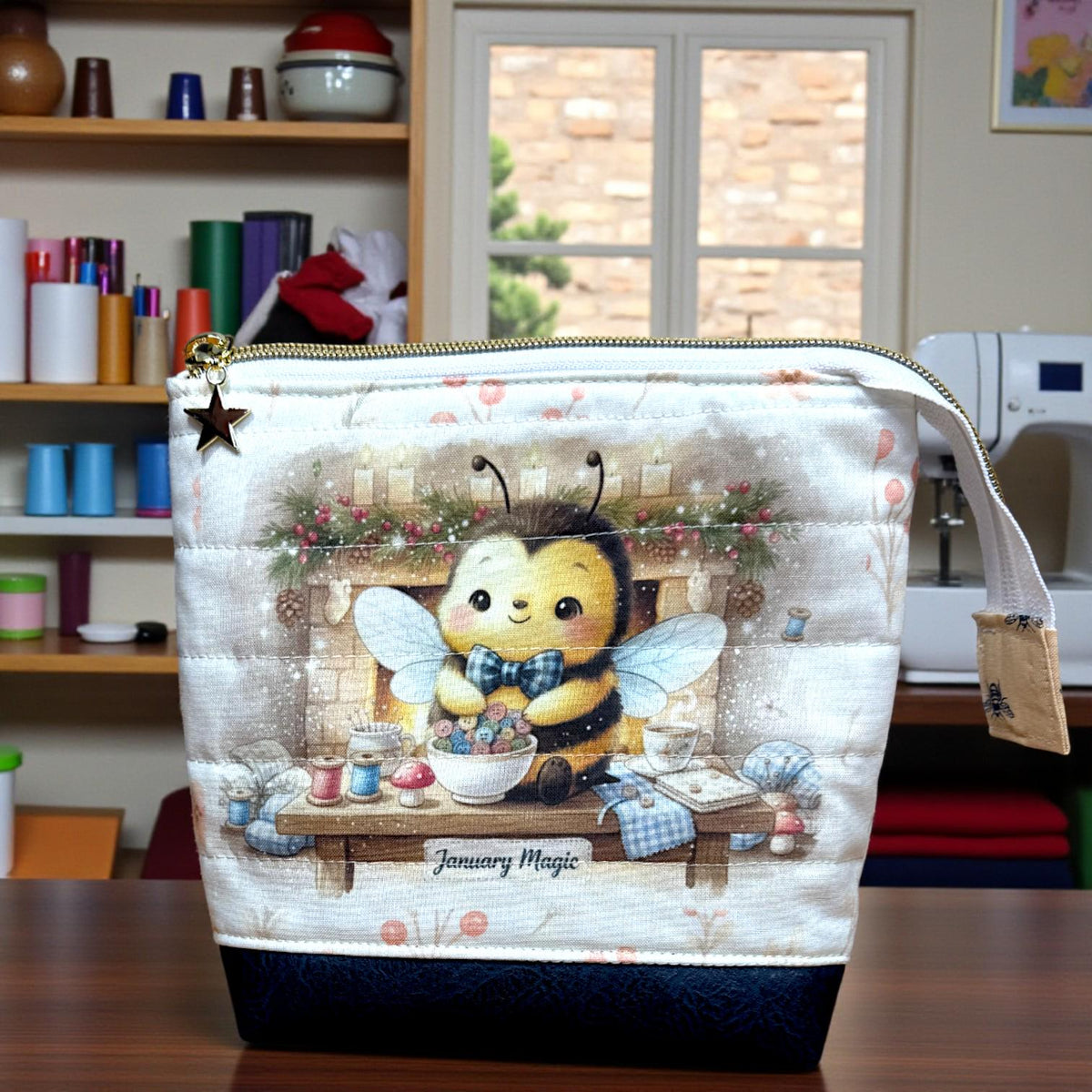Honeycomb Hollow Quilted Project Pouch Medium | Bee Zipper Bag | Journal & Craft Supply Organizer | January Magic