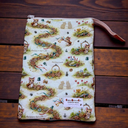Quilted Book Sleeve | Button Trail Mouse Print, Padded E-Reader Cover, IPad Pouch