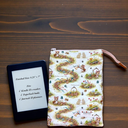 Quilted Book Sleeve | Button Trail Mouse Print, Padded E-Reader Cover, IPad Pouch