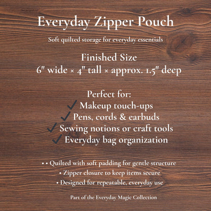 Button Trail Mouse Quilted Pouch – Handmade Zipper Organizer, 6″ × 4″ × 1.5″