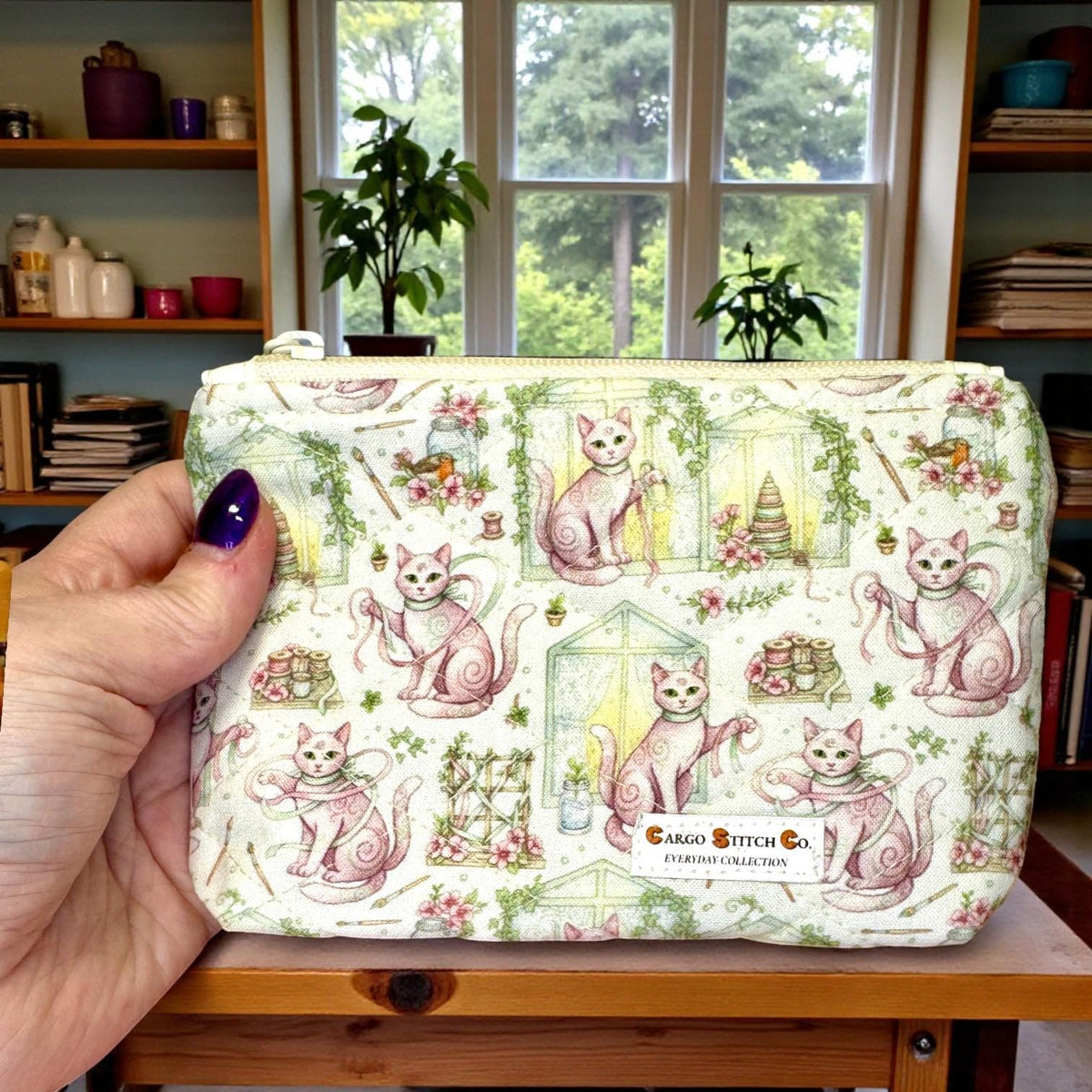 Small Zipper Pouch – Sewing Garden Cat | Cargo Stitch Co. Original