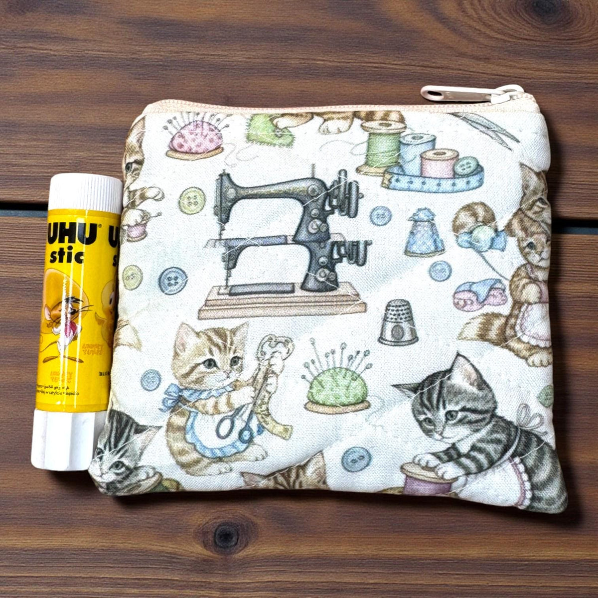 Mini Quilted Zipper Pouch – Sewing Cats | Handmade Small Pouch | Everyday Magic