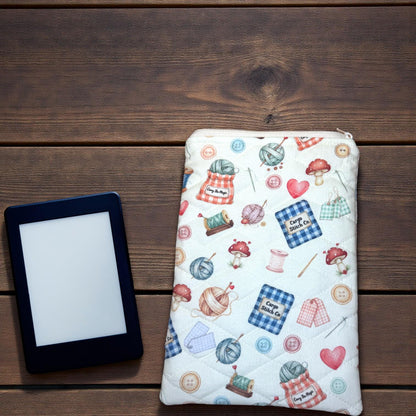 Quilted Book Sleeve, Kindle Sleeve, Journal Sleeve, Book Protector, Zippered Fabric Pouch, Reader Gift, Quilted Kindle Case