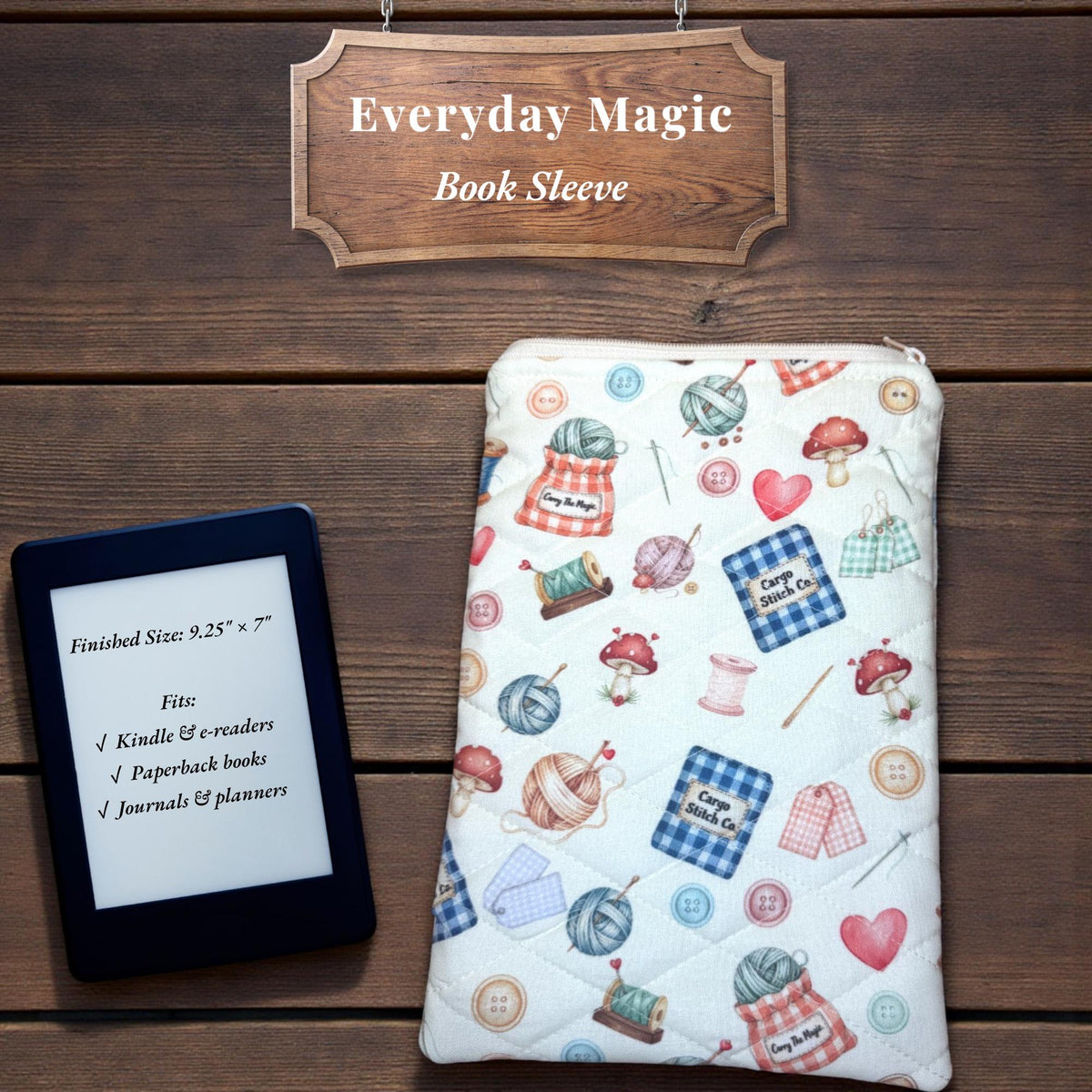 Quilted Book Sleeve, Kindle Sleeve, Journal Sleeve, Book Protector, Zippered Fabric Pouch, Reader Gift, Quilted Kindle Case