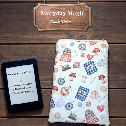 Quilted Book Sleeve, Kindle Sleeve, Journal Sleeve, Book Protector, Zippered Fabric Pouch, Reader Gift, Quilted Kindle Case