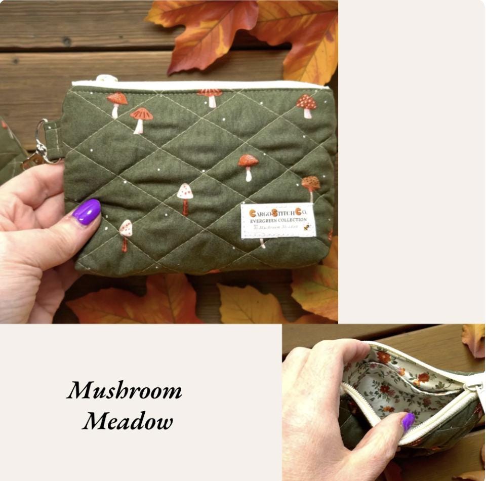 Medium Quilted Zipper Pouch | Handmade Makeup & Travel Organizer | Purse Essentials Bag | Craft Notions Pouch with Pocket