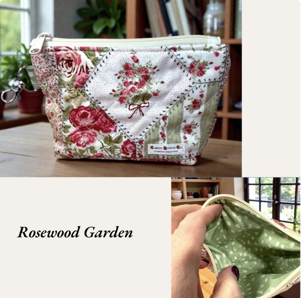Medium Quilted Zipper Pouch | Handmade Makeup & Travel Organizer | Purse Essentials Bag | Craft Notions Pouch with Pocket