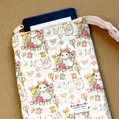 Kindle Sleeve with Zipper | Quilted E-Reader Case | Book Sleeve for Paperback & Journal | Bunny Sewing Gift