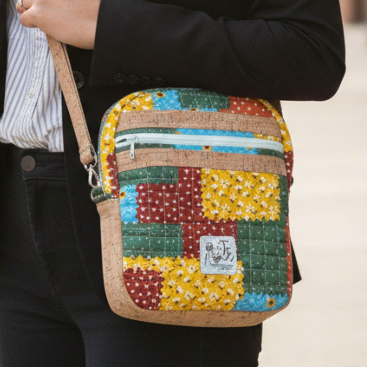 Evergreen Sunflower Patchwork Crossbody Bag | Quilted Everyday Purse | Handmade by Cargo Stitch Co.