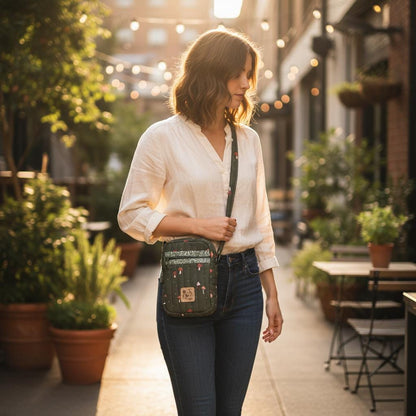 Mushroom Crossbody Bag, Quilted Small Purse, Peppermint Lane Quick Haul, Handmade Woodland Bag