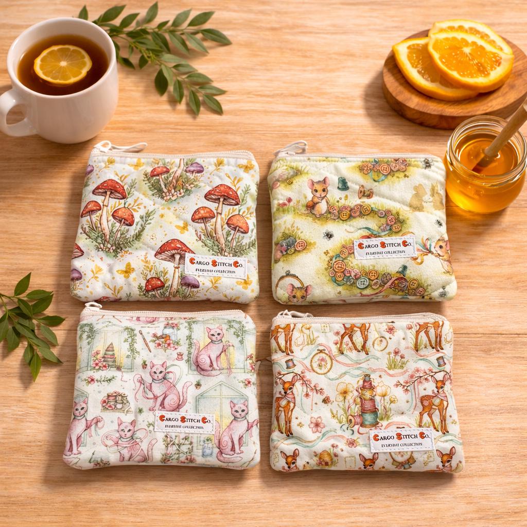Mini Quilted Zipper Pouch | Small Coin Purse, Tea Bag Holder, Sewing Notions Pouch | Handmade Fabric Gift