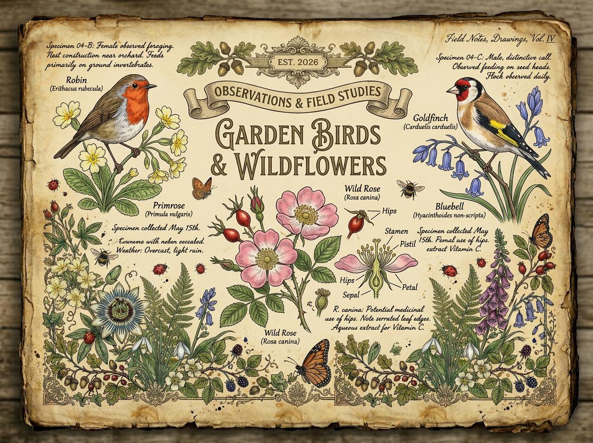 Spring Botanical Journal Printable Kit, Vintage Garden Journal Pages, Junk Journal Ephemera, Nature Planner, Botanical Cards & Envelope