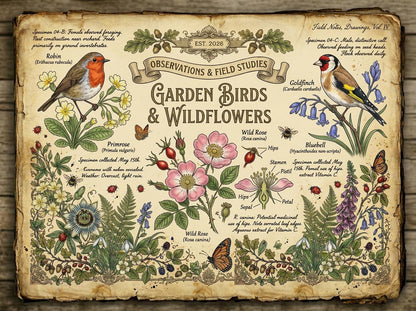 Spring Botanical Journal Printable Kit, Vintage Garden Journal Pages, Junk Journal Ephemera, Nature Planner, Botanical Cards & Envelope
