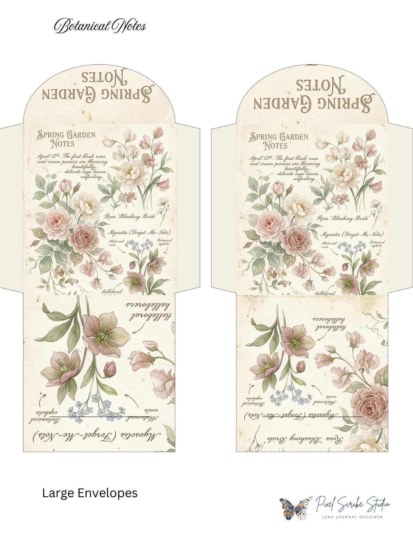 Botanical Tea Garden Envelope Set Vol. 1 | Printable Junk Journal Envelopes | Print At Home | Great For Church Events