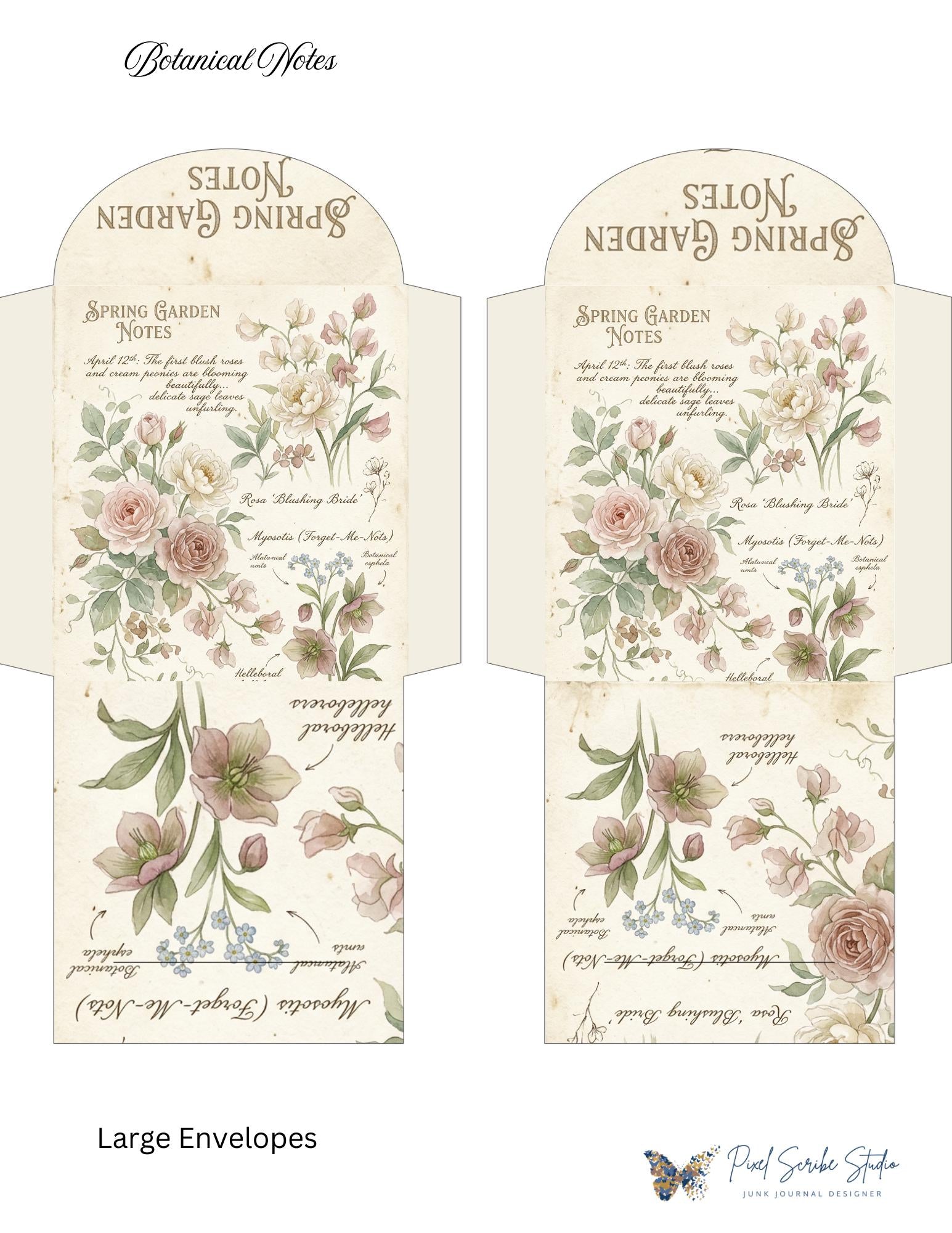 Botanical Tea Garden Envelope Set Vol. 1 | Printable Junk Journal Envelopes | Print At Home | Great For Church Events