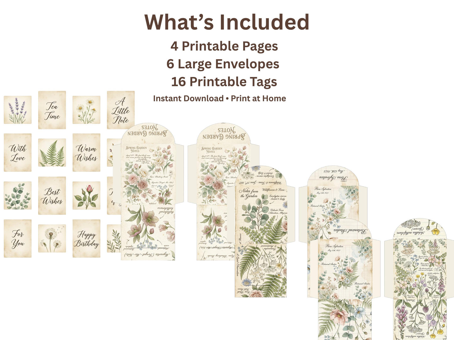 Botanical Tea Garden Envelope Set Vol. 1 | Printable Junk Journal Envelopes | Print At Home | Great For Church Events