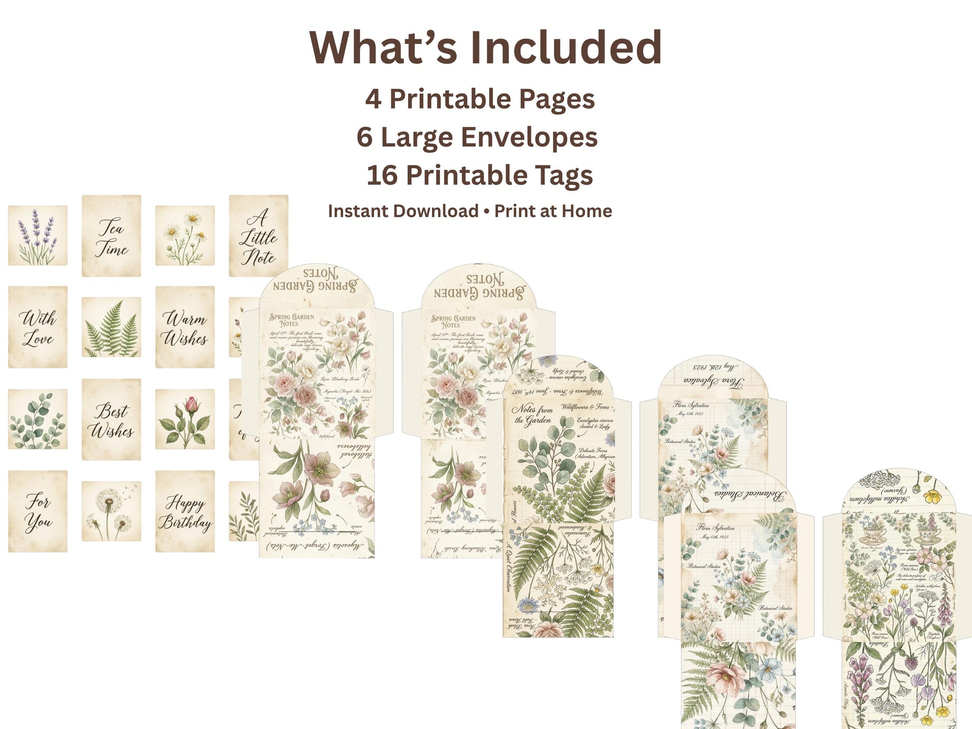 Botanical Tea Garden Envelope Set Vol. 1 | Printable Junk Journal Envelopes | Print At Home | Great For Church Events