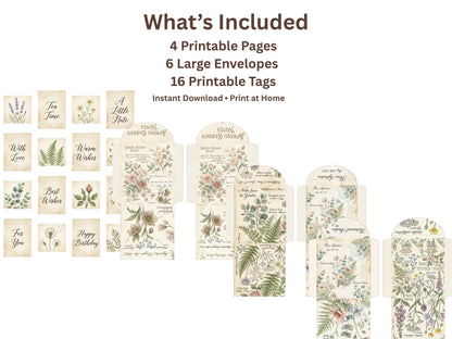Botanical Tea Garden Envelope Set Vol. 1 | Printable Junk Journal Envelopes | Print At Home | Great For Church Events