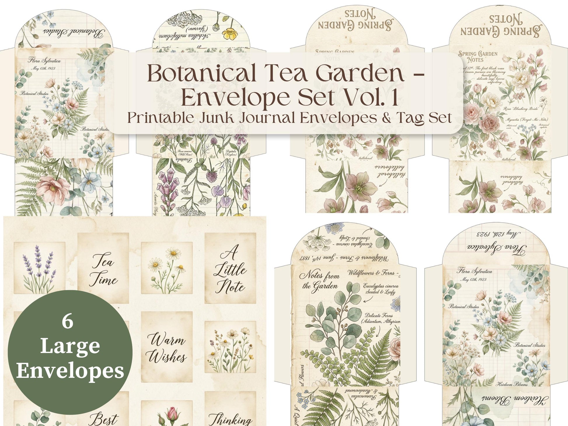Botanical Tea Garden Envelope Set Vol. 1 | Printable Junk Journal Envelopes | Print At Home | Great For Church Events