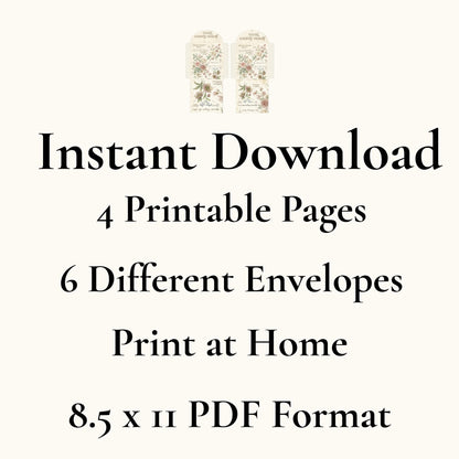Botanical Tea Garden Envelope Set Vol. 1 | Printable Junk Journal Envelopes | Print At Home | Great For Church Events