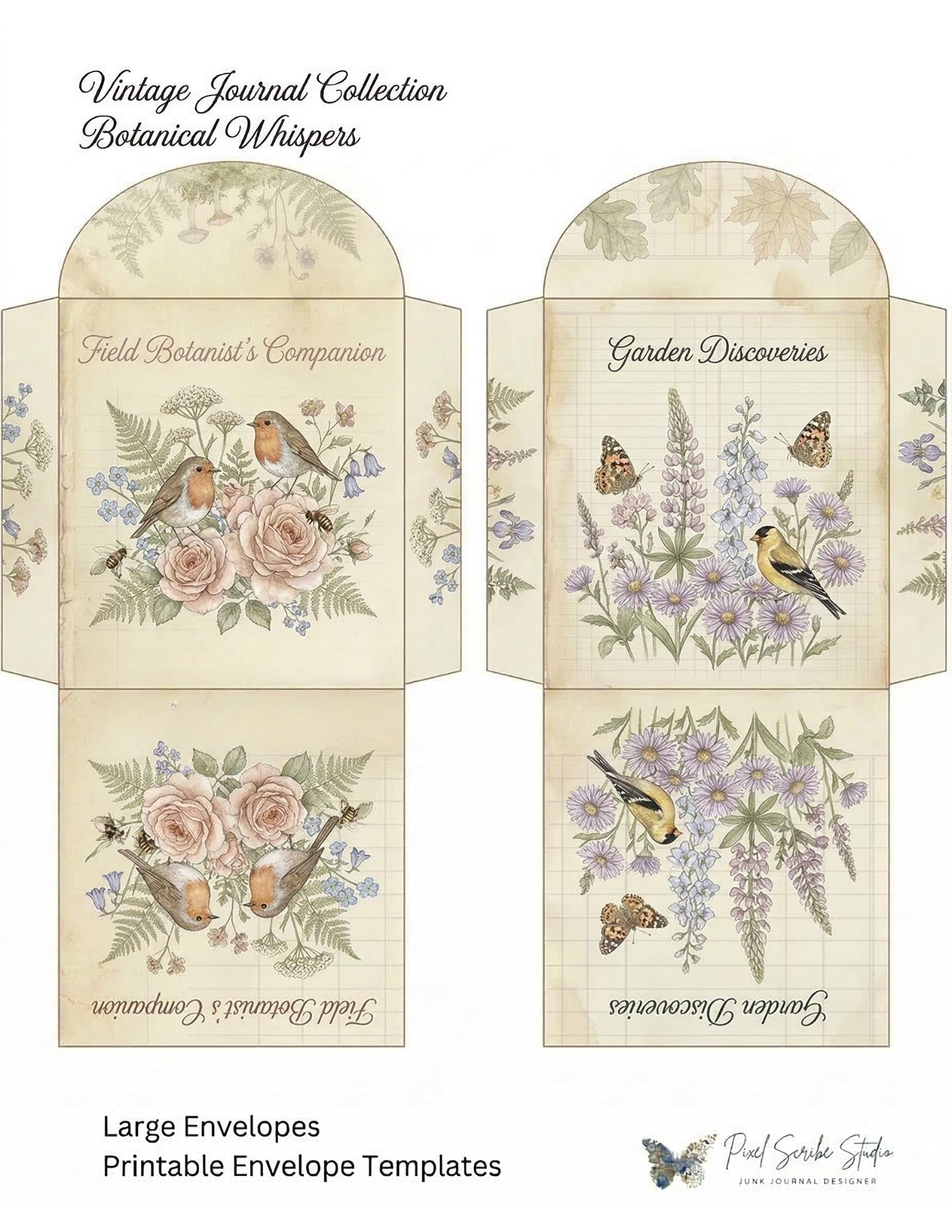 Botanical Tea Garden Envelope Set Vol. 2 | Printable Junk Journal Envelopes | Print At Home | Great For Church Events