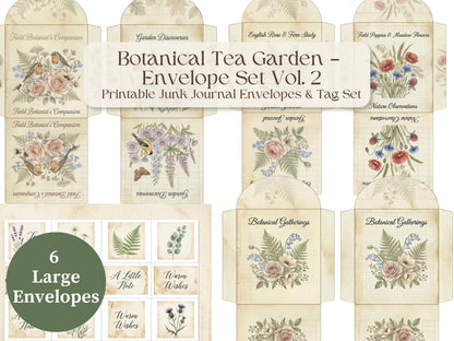 Botanical Tea Garden Envelope Set Vol. 2 | Printable Junk Journal Envelopes | Print At Home | Great For Church Events