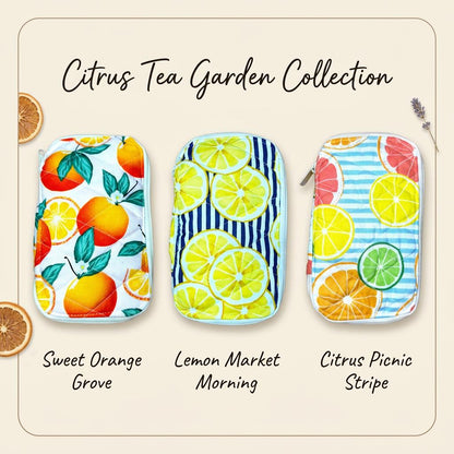 Tea Wallet Gift Set | Handmade Quilted Tea Bag Holder | Tea Lover Gift | Travel Tea Organizer | Sweet Orange Grove