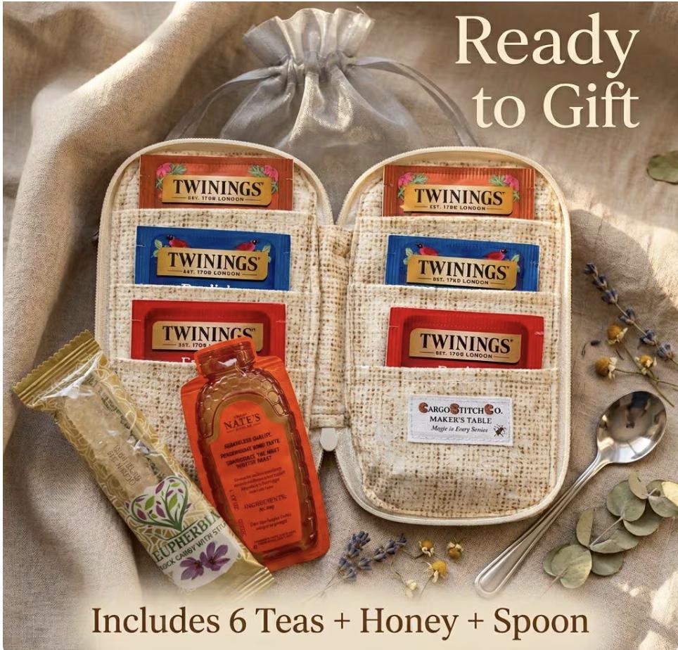 Tea Wallet Gift Set | Handmade Quilted Tea Bag Holder | Tea Lover Gift | Travel Tea Organizer | Sweet Orange Grove