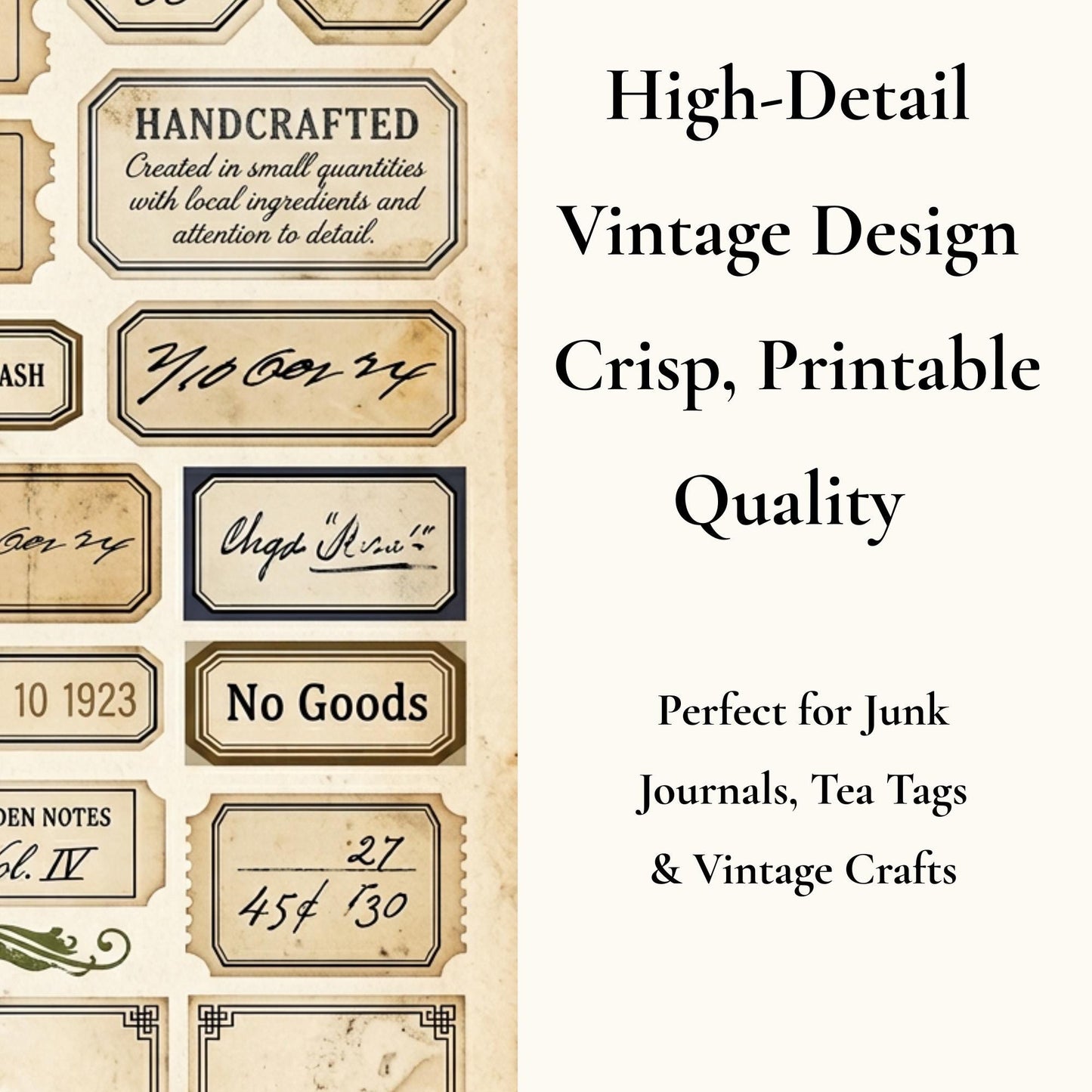 Vintage Tea Labels Printable – Tea Merchant Ephemera Kit – Herbal Blends, Loose Leaf Tags, Junk Journal, Scrapbook – 6 Sheets