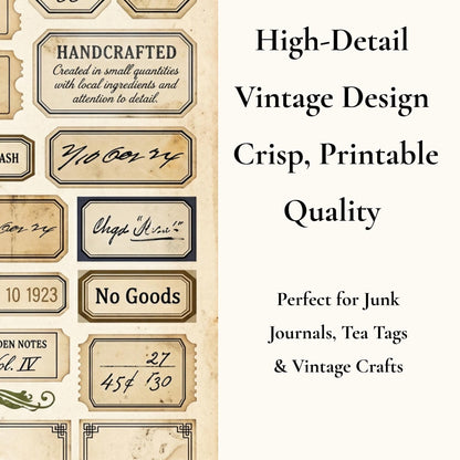 Vintage Tea Labels Printable – Tea Merchant Ephemera Kit – Herbal Blends, Loose Leaf Tags, Junk Journal, Scrapbook – 6 Sheets
