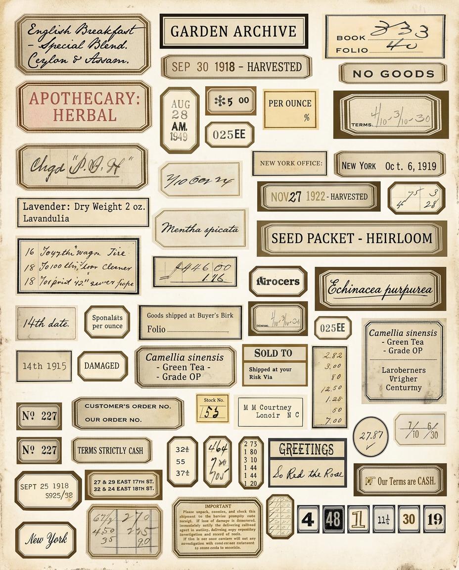 Vintage Apothecary Labels Printable Kit, Botanical Ephemera, Junk Journal Labels, Herbal Tags, Scrapbook Supplies, 6 Pages, 120+ Labels