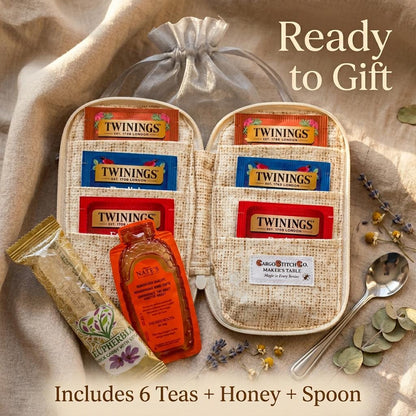 Tea Lover Gift Set | Handmade Quilted Tea Wallet with 6 Teas, Honey & Spoon | Ready to Gift Tea Gift