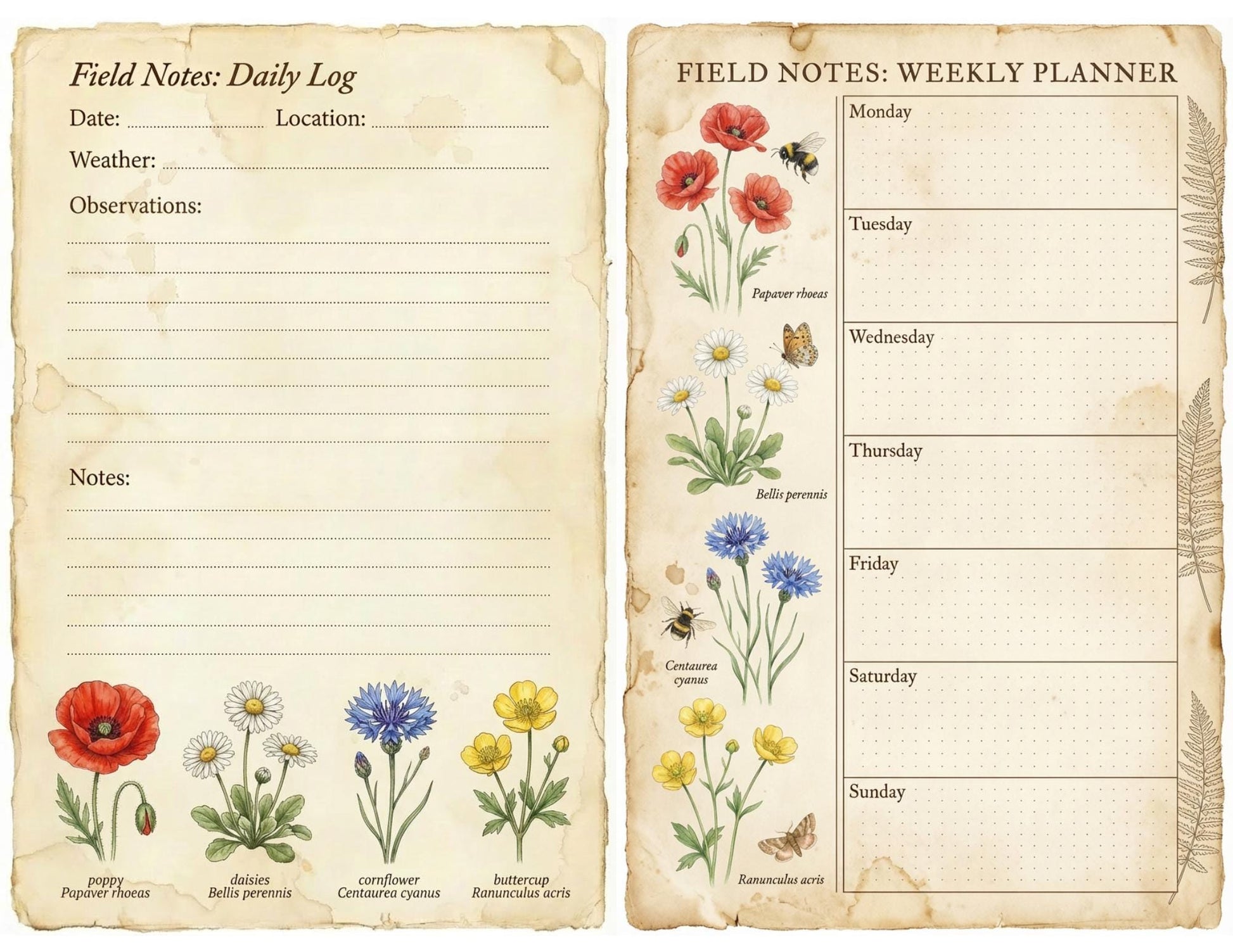 Spring Botanical Journal Printable Kit, Vintage Garden Journal Pages, Junk Journal Ephemera, Nature Planner, Botanical Cards & Envelope
