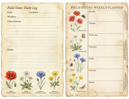 Spring Botanical Journal Printable Kit, Vintage Garden Journal Pages, Junk Journal Ephemera, Nature Planner, Botanical Cards & Envelope