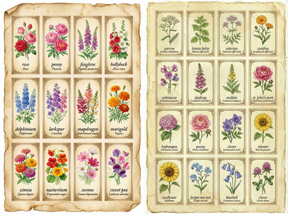 Spring Botanical Journal Printable Kit, Vintage Garden Journal Pages, Junk Journal Ephemera, Nature Planner, Botanical Cards & Envelope