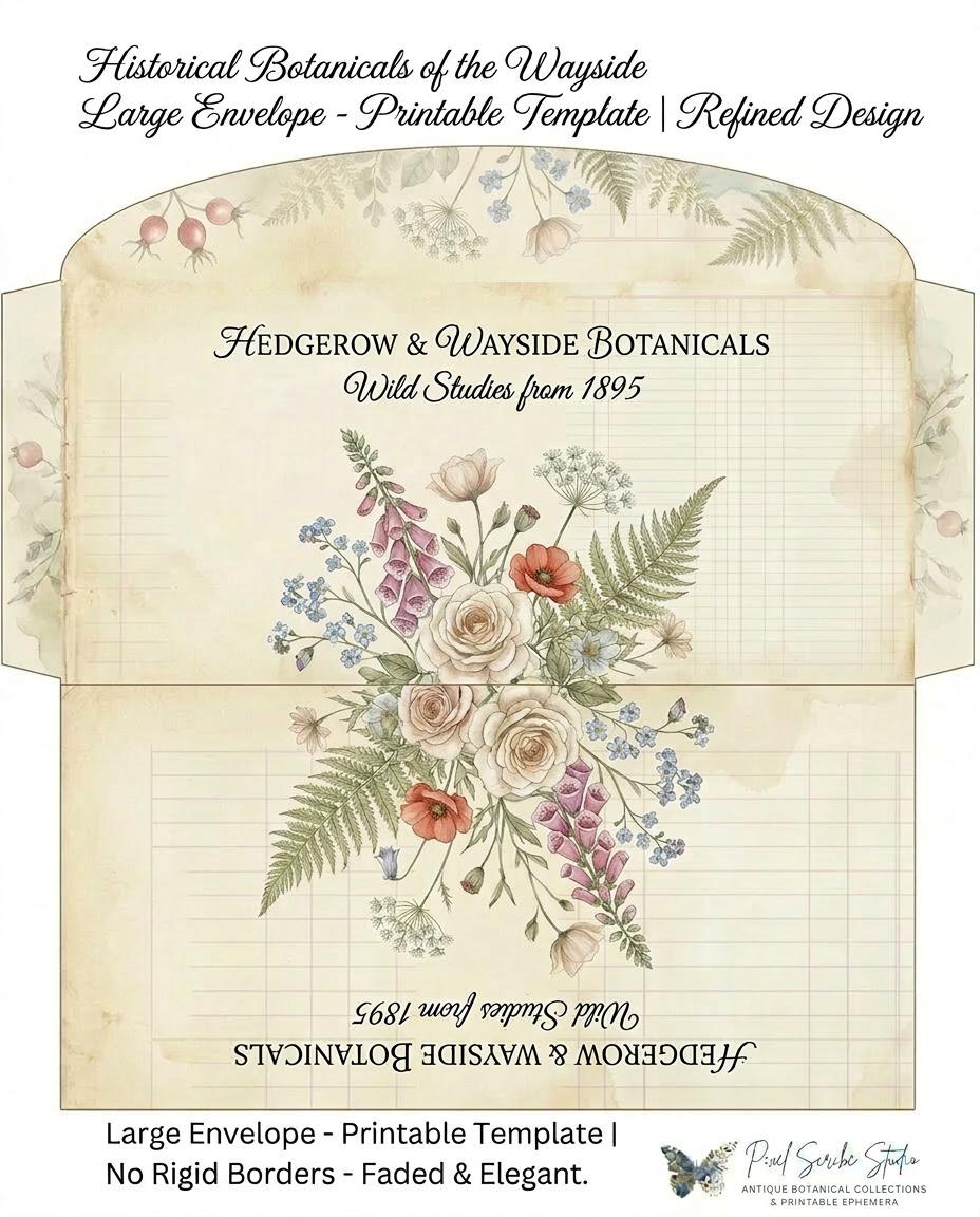 Spring Botanical Journal Printable Kit, Vintage Garden Journal Pages, Junk Journal Ephemera, Nature Planner, Botanical Cards & Envelope