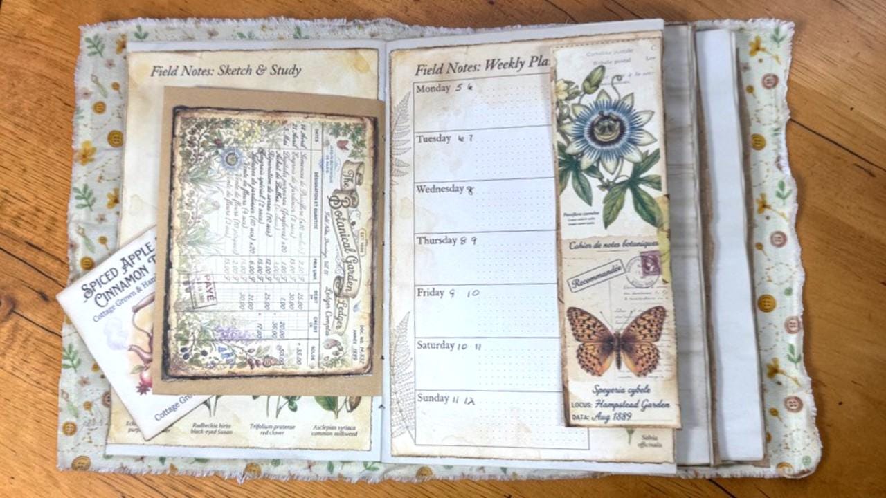 Spring Botanical Journal Printable Kit, Vintage Garden Journal Pages, Junk Journal Ephemera, Nature Planner, Botanical Cards & Envelope