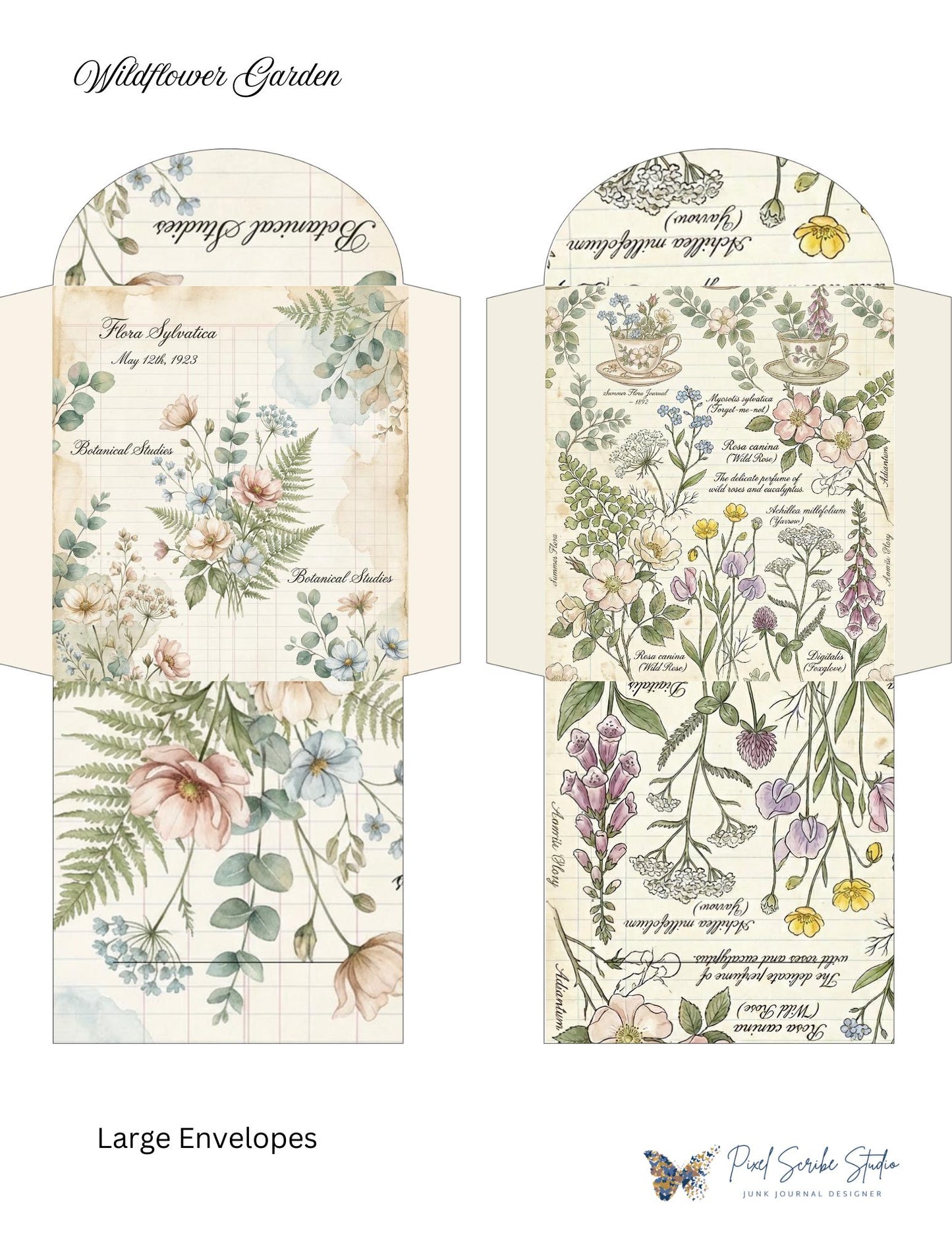 Botanical Tea Garden Envelope Set Vol. 1 | Printable Junk Journal Envelopes | Print At Home | Great For Church Events