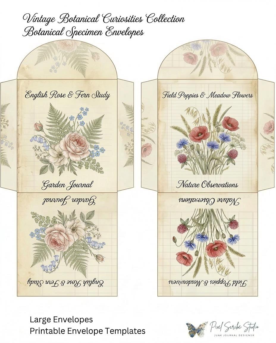 Botanical Tea Garden Envelope Set Vol. 2 | Printable Junk Journal Envelopes | Print At Home | Great For Church Events