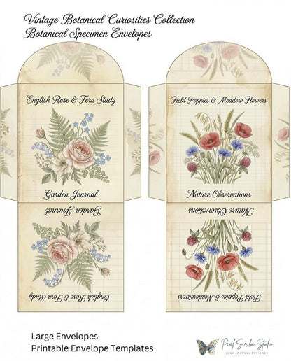 Botanical Tea Garden Envelope Set Vol. 2 | Printable Junk Journal Envelopes | Print At Home | Great For Church Events