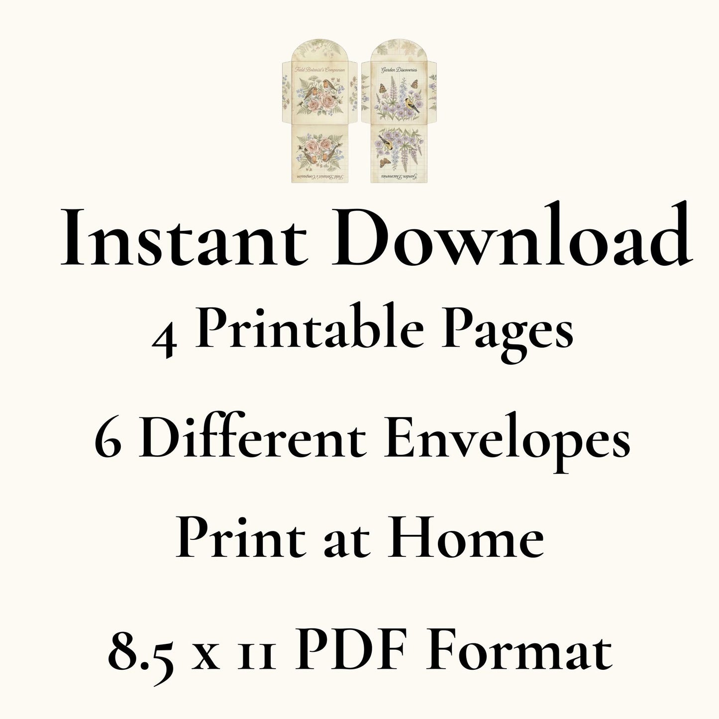 Botanical Tea Garden Envelope Set Vol. 2 | Printable Junk Journal Envelopes | Print At Home | Great For Church Events