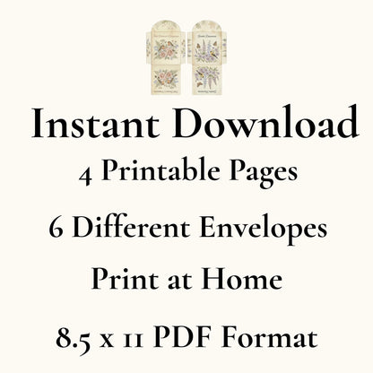 Botanical Tea Garden Envelope Set Vol. 2 | Printable Junk Journal Envelopes | Print At Home | Great For Church Events