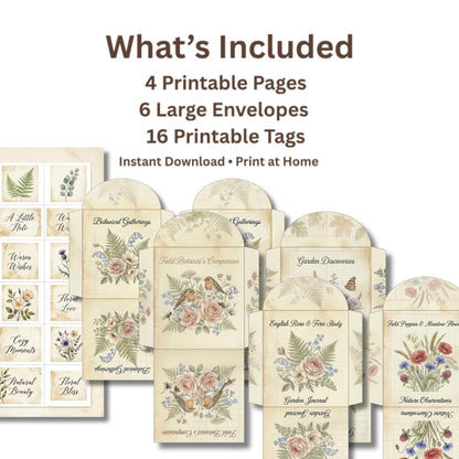 Botanical Tea Garden Envelope Set Vol. 2 | Printable Junk Journal Envelopes | Print At Home | Great For Church Events