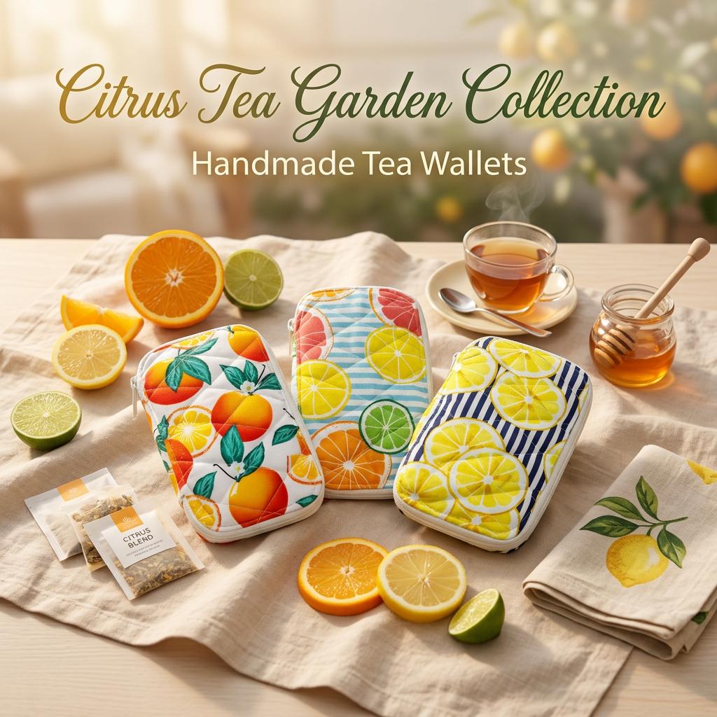 Tea Wallet Gift Set | Handmade Quilted Tea Bag Holder | Tea Lover Gift | Travel Tea Organizer | Sweet Orange Grove