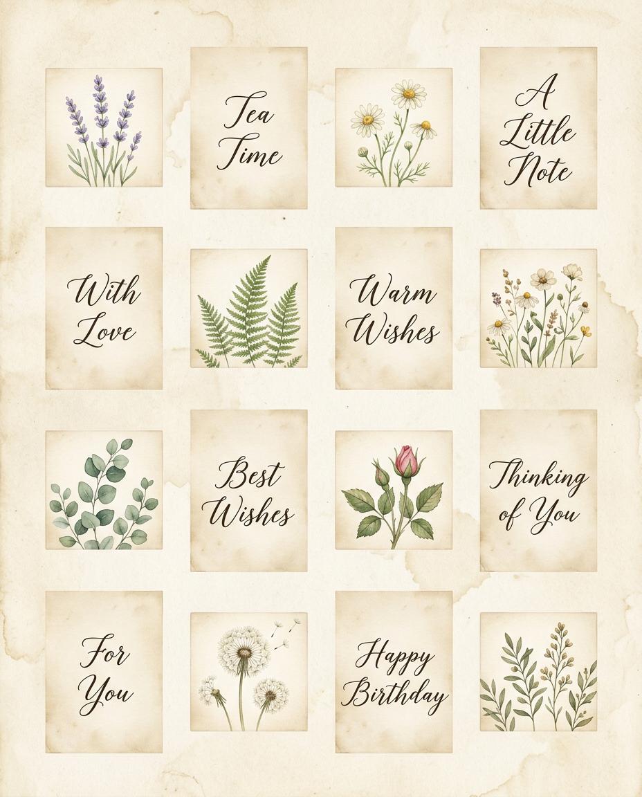 Botanical Tea Envelope Printable Set, Birds and Blooms Junk Journal Kit, Vintage Envelope Templates, Cottagecore Ephemera Download
