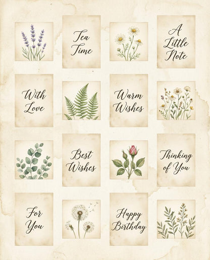 Botanical Tea Envelope Printable Set, Birds and Blooms Junk Journal Kit, Vintage Envelope Templates, Cottagecore Ephemera Download