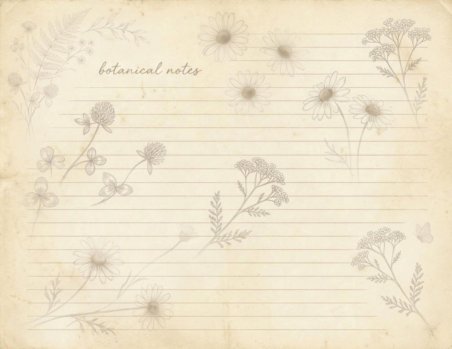 Botanical Lined Notes Journal Kit | Vintage Floral Printable Pages | Junk Journal Writing Paper | Instant Download | 8.5x11 PDF
