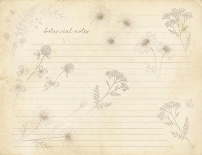 Botanical Lined Notes Journal Kit | Vintage Floral Printable Pages | Junk Journal Writing Paper | Instant Download | 8.5x11 PDF
