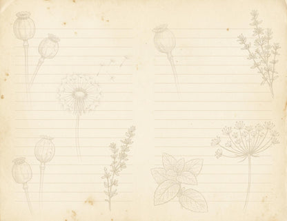 Botanical Lined Notes Journal Kit | Vintage Floral Printable Pages | Junk Journal Writing Paper | Instant Download | 8.5x11 PDF